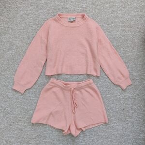 Saturday Sunday Anthropologie Orange Knit Lounge Set Size M Cozy Shorts Set